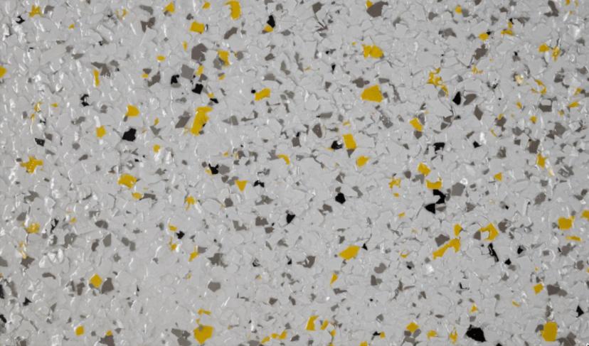 Ice (S) on N14 White Base with 5% Lemon Twist Highlights flake colour – Resinox Coatings