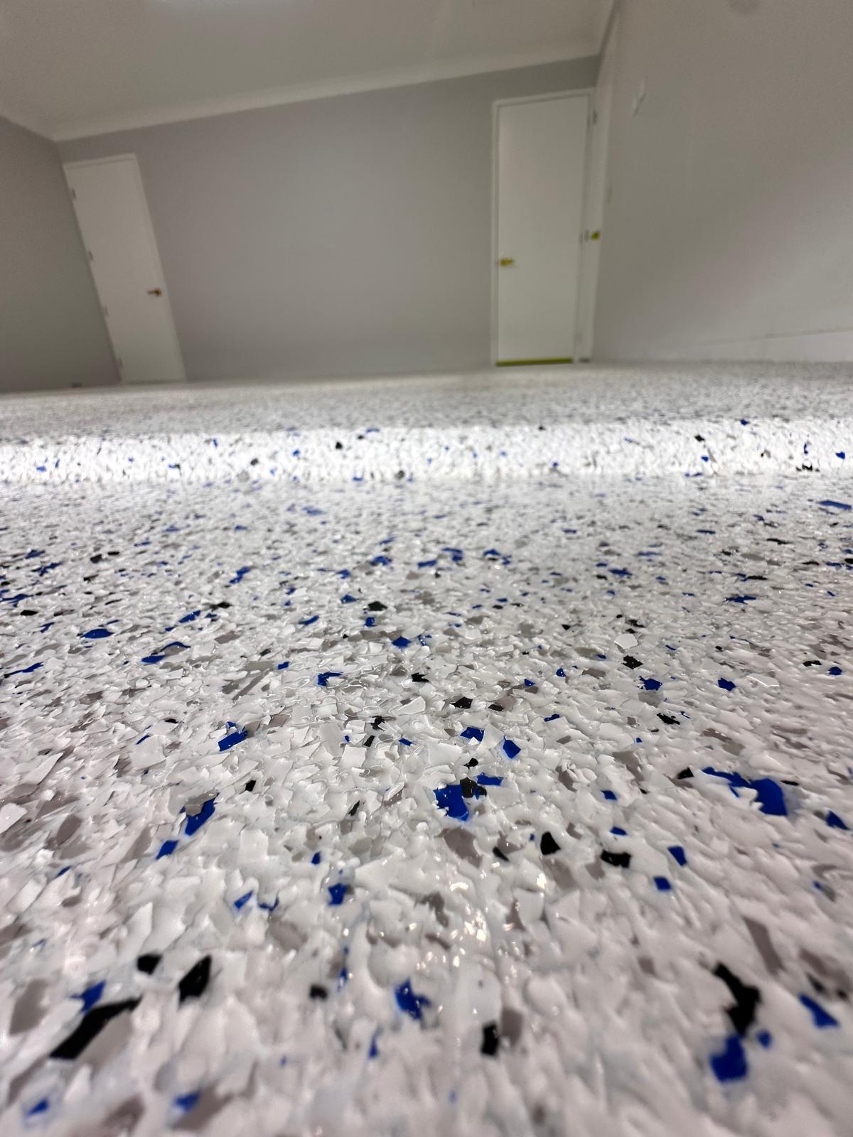Blue Storm Flake Epoxy Garage Floor — Morayfield