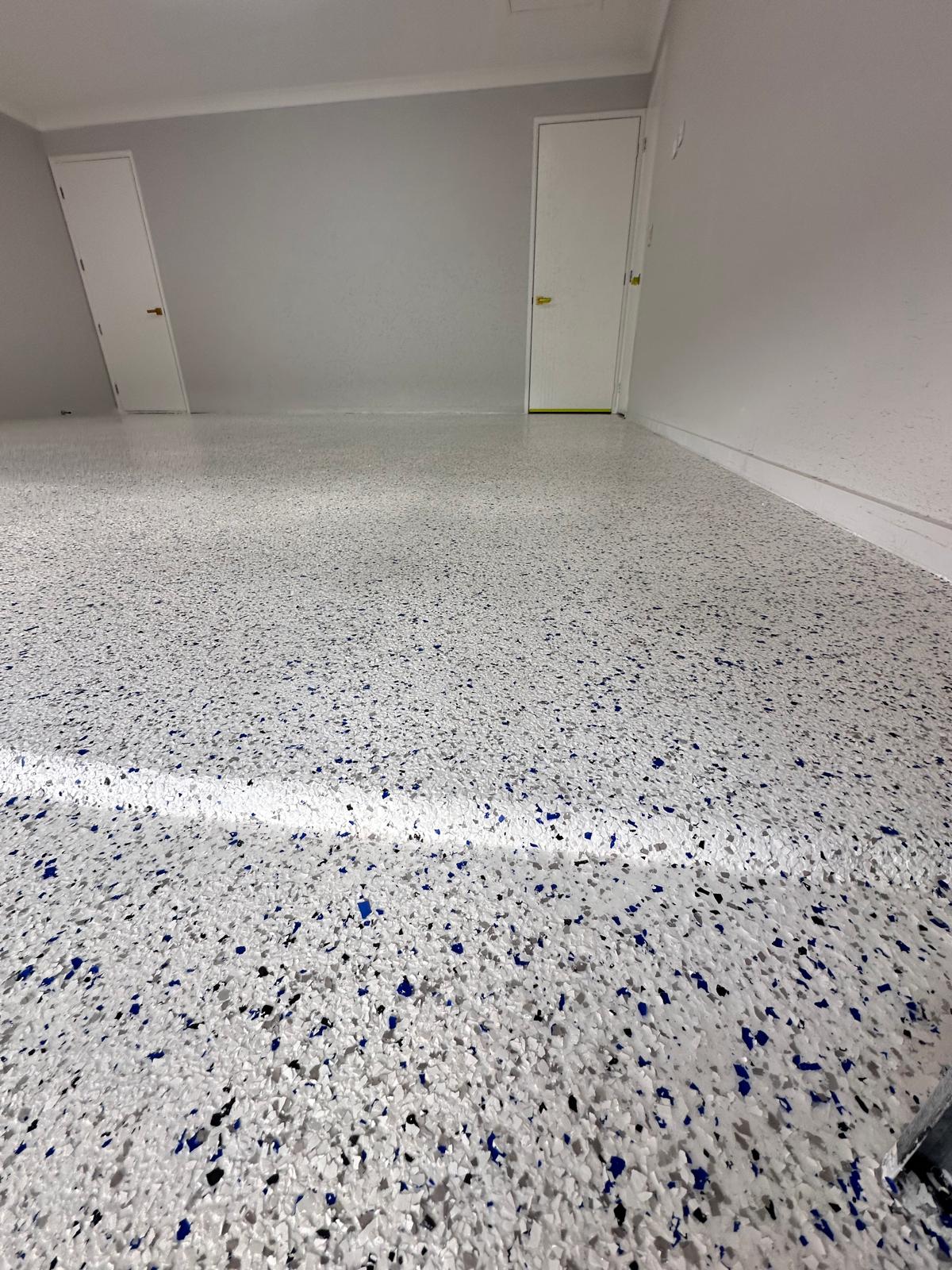 Blue Storm Flake Epoxy Garage Floor — Morayfield