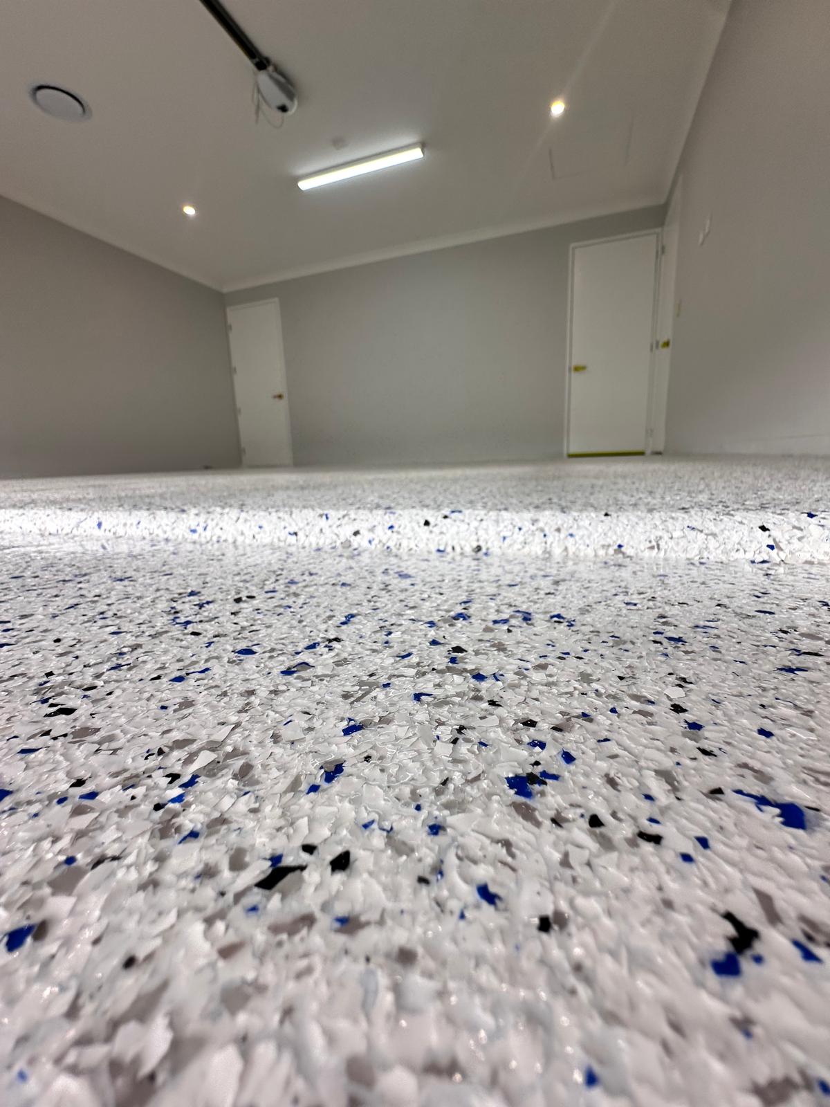 Blue Storm Flake Epoxy Garage Floor — Morayfield