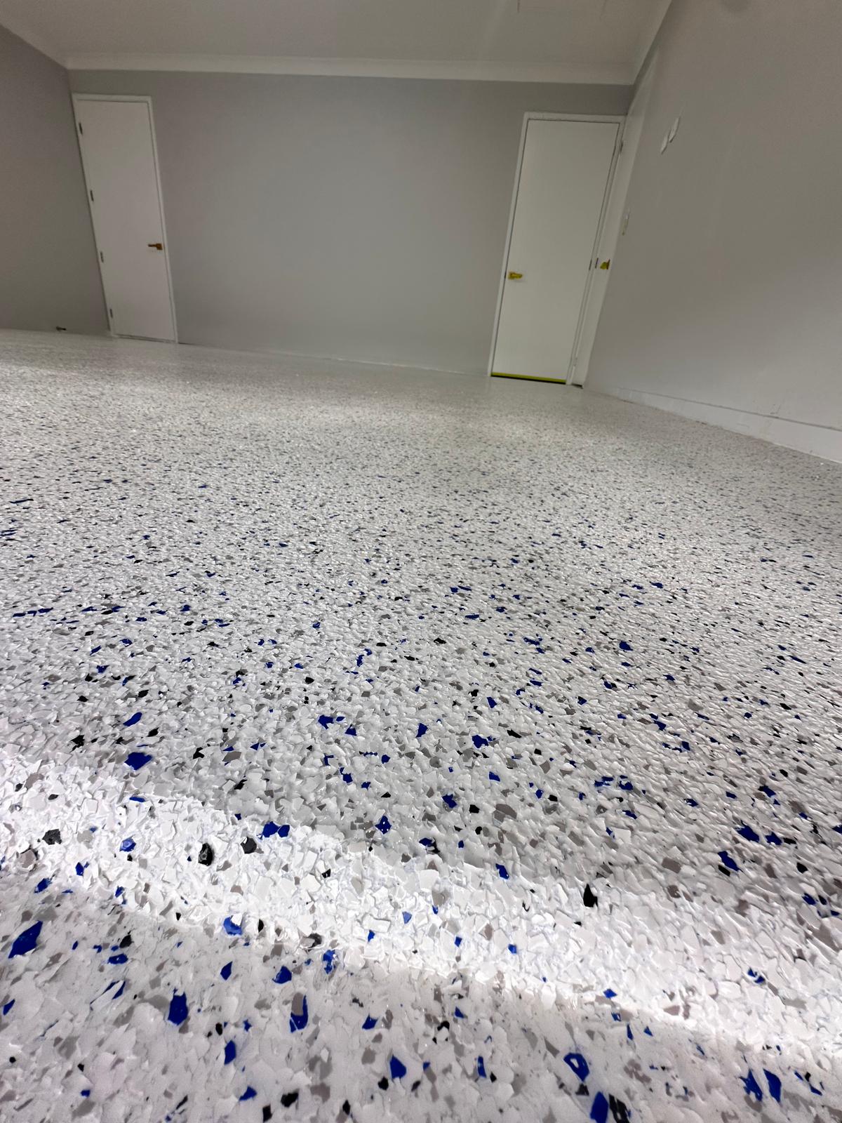 Blue Storm Flake Epoxy Garage Floor — Morayfield